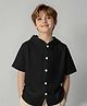 The Kids Club Cotton Woven Half Sleeves Textured Hooded Shirt - Black