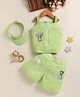 NUTTY BUTTY Cotton Blend Knit Sleeveless Teddy Bear Printed Top & Shorts Set With Cap - Pista Green