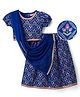 EARTHY TOUCH Cotton Half Sleeves Knit Foil Floral Printed Choli Lahenha Set with Dupatta - Blue