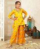 AJ Dezines Cotton Silk Woven Three Fourth Sleeves Floral Embroidered Kurti & Palazzo Set With Sling Bag - Yellow