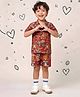 AJ Dezines Cotton Woven Half Sleeves Ethnic Theme Printed Coordinating Shirt & Shorts Set - Red