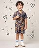 AJ Dezines Cotton Woven Half Sleeves Village Theme Printed Coordinating Shirt & Shorts Set - Navy Blue