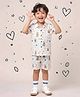 AJ Dezines Cotton Woven Half Sleeves Teddy & Rainbow Printed Coordinating Shirt & Shorts Set - White