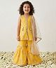 AJ Dezines Georgette Woven Sleeveless Leheriya Printed Floral Embroidered Kurti & Sharara With Dupatta Set - Yellow