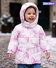Babyoye Woven Full Sleeves Floral Printed Padded Hooded  Jacket - White