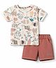 Ollypop Sinker Knit Half Sleeves  T-Shirt & Shorts Set With Animal Print- Pink