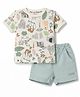 Ollypop Sinker Knit Half Sleeves  T-Shirt & Shorts Set With Animal Print- Green