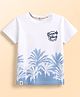 Ollypop Sinker Knit Half Sleeves T-Shirt with Tropical Theme Print - Blue & Cream