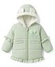 Babyoye Woven Full Sleeves Hooded Padded Jacket with Bow & Ear Applique - Sea Green