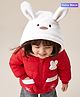 Babyoye Cotton Woven Full Sleeves Hoodies With Mittens and Rabbit Applique - Red