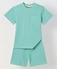 Spunkies Cotton Lycra Woven Half Sleeves Solid Tee & Shorts Set - Green