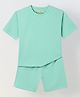 Spunkies Cotton Lycra Woven Half Sleeves Solid Tee & Shorts Set - Green