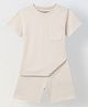 Spunkies Pure Cotton Woven Half Sleeves Solid Tee & Shorts Set - Cream