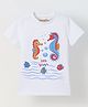 Spunkies Cotton Blend Woven Half Sleeves Sea Horse Printed Tee - White