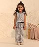 Spunkies Pure Cotton Woven Sleeveless Lace Embellished Top & Pants Set - White