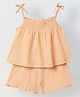 Spunkies Cotton Lycra Woven Sleeveless Smocked Top & Shorts Set - Peach