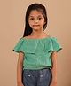 Spunkies Cotton Woven Half Sleeves Lace Detailed Top - Green
