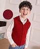 Pine Kids Knit Sleeveless Hooded Front Open Sweater With Cable Knit Design - Red