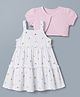 Babyhug Single Jersey Knit Half Sleeves Shrug With Floral Printed & Tiered Frock - White