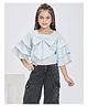 Peppermint Cotton Blend Woven Three Fourth Sleeves Bow Applique Detailed Top - Blue