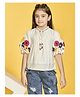 Peppermint Cotton Blend Woven Half Puffed Sleeves Floral  Embroidered Top - Beige