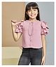 Peppermint Georgette Woven Half Puffed Sleeves Solid Top - Pink