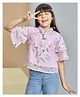 Peppermint Chiffon Woven Three Fourth Sleeves Floral Printed Top - Pink
