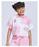 Peppermint Cotton Blend Woven Colour Blocked Be Happy Patch Detailed Shirt Styled Top - Pink