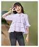 Peppermint Woven Three Fourth Sleeves Solid Tiered Top - Purple