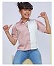 Peppermint Woven Half Sleeves Colour Blocked Top - Peach