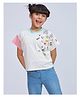 Peppermint Knitted Knit Half Sleeves Bear & Crown Printed Top - White