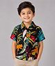 CrayonFlakes Cotton Woven Half Sleeves Jungle Theme Printed Shirt - Black