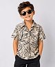 CrayonFlakes Cotton Woven Half Sleeves Leaves Printed Shirt - Beige