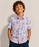 CrayonFlakes Cotton Woven Half Sleeves Palm Tree & Flamingo Printed Shirt - Off White