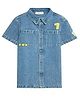 The Lion and the Fish Cotton Woven Half Sleeves 7 Numerical Patch Detailed Shirt - Denim Blue