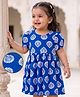 EARTHY TOUCH 100% Cotton Knit Half Sleeves Floral Printed Ethnic Dress - Blue