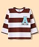 Doodle Poodle 100% Cotton Knit Full Sleeves Striped T-Shirt - White & Brown