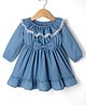 Mark & Mia Cotton Winter Frock with Full Sleeves and Bow Applique - Blue