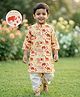 Desi Soota Cotton Woven Full Sleeves Elephant Motif Printed Kurta Dhoti Set - Red