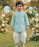 Desi Soota Cotton Woven Full Sleeves Mandala Motifs Printed Kurta Dhoti Set - Turquoise