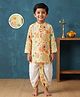 Desi Soota Cotton Woven Full Sleeves Floral Printed Kurta Dhoti Set - Yellow