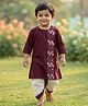 Desi Soota Cotton Woven Full Sleeves Floral Embroidered Kurta Dhoti Set - Maroon