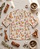 Desi Soota Cotton Woven Full Sleeves Floral Giraffe & Monkey Printed Printed Kurta - White