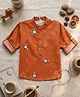 Desi Soota Cotton Woven Full Sleeves Cat In Space Printed Kurta - Rust Orange