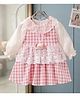 Mark & Mia Full Sleeves Checked Dress With Applique - White & Pink
