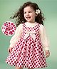 Mark & Mia Full Sleeves Frock With Polka Dot Print & Bow Applique - Beige