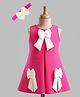 Enfance Woven Sleeveless Party Dress With Bow Applique & Headband - Pink