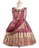 Enfance Silk Knit Sleeveless Banarasi Foil Printed & Embroidered Pattu Dress With Attached Dupatta - Wine