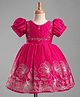 Enfance Knit Half Sleeves Floral Embroidered Ethnic Dress - Dark Pink