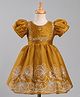 Enfance Knit Half Sleeves Floral Embroidered Ethnic Dress - Mustard